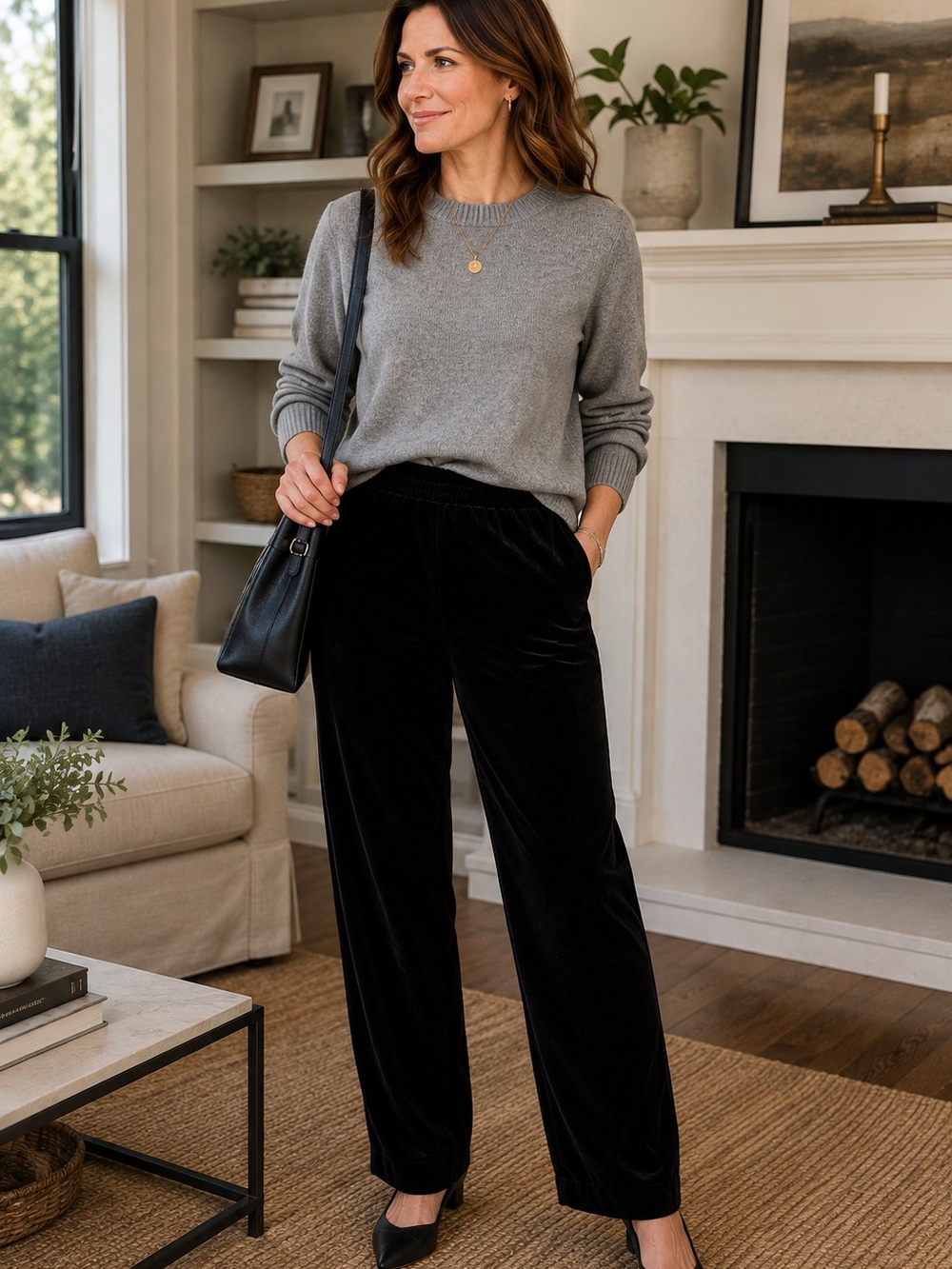 J. Jill black straight pull-on velvet like pants NWT SMALL